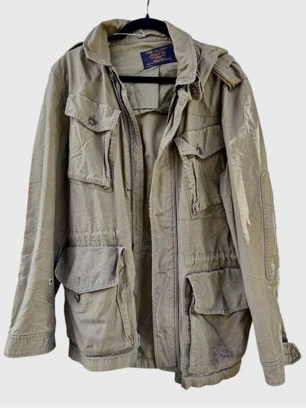 J Crew Olive Field Jacket M-65 Style Military Utility Hooded Coat Mens M